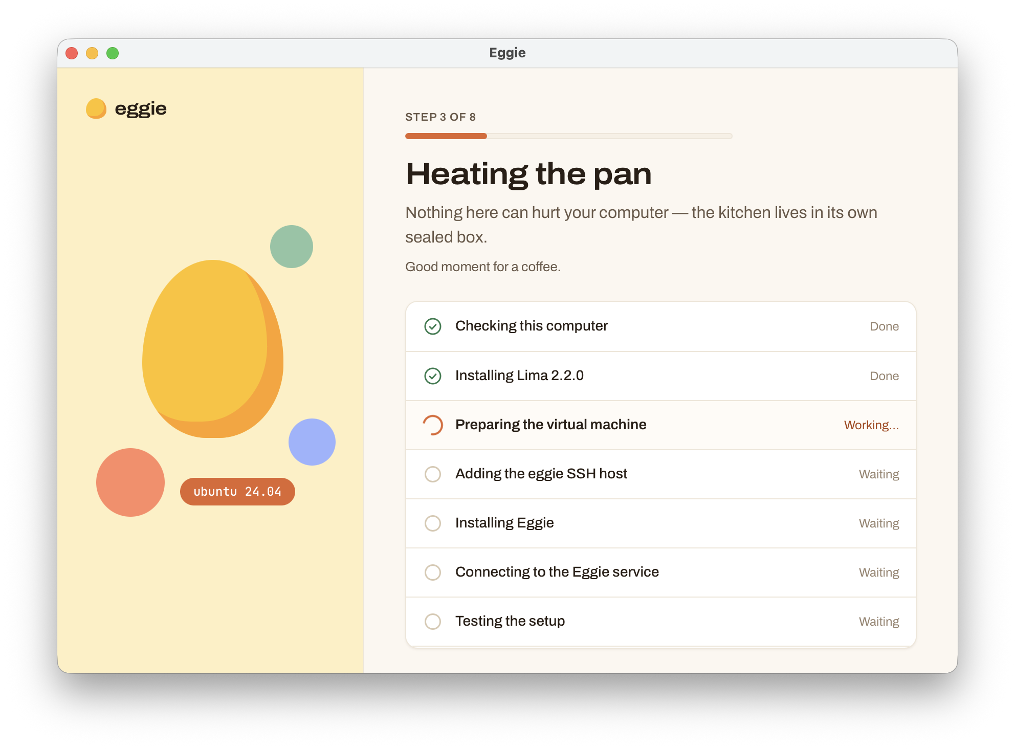 Eggie setup in progress