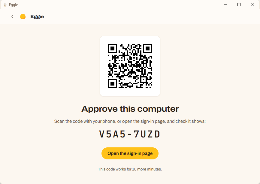 Sign-in link and QR code